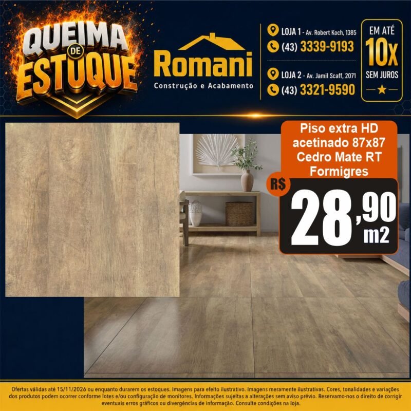 PISO CEDRO MATE RT 87X87 FORMIGRES 2,27MT HD*