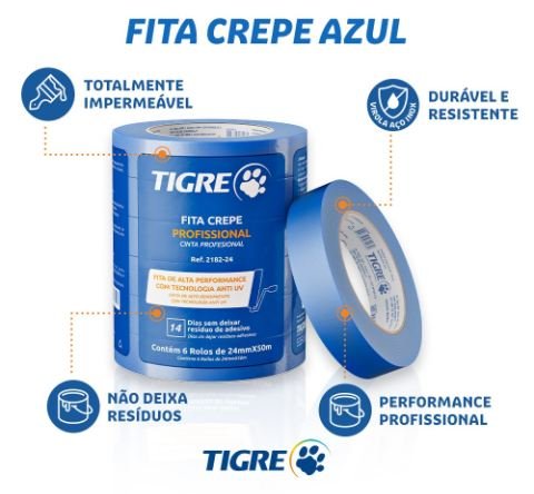 FITA CREPE AZUL PROFISSIONAL AINTI-UV 48MMX50M TIGRE 62182048