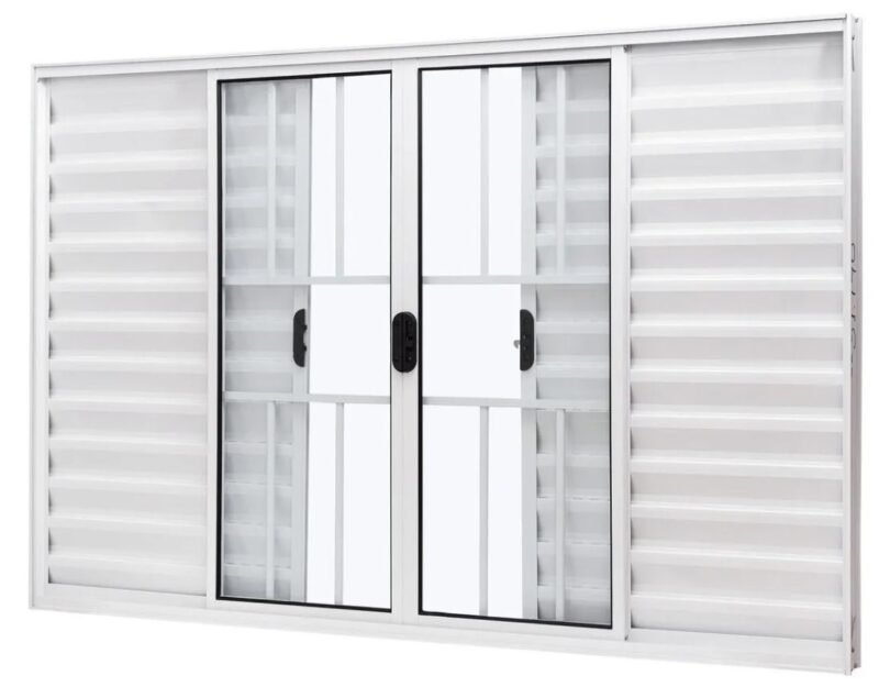 VENEZIANA ALUMINIO 6FOLHAS MOD BRANCO C/VIDRO C/GRADE 100X150 JP