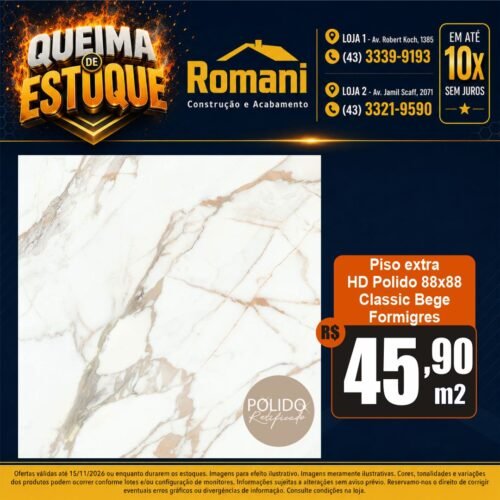 PISO FORMIGRES CLASSIC BEGE RETIF. POLIDO 88X88 (2,32)