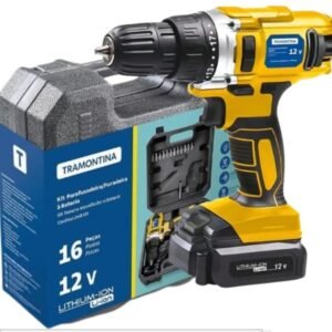 KIT PARAFUSADEIRA A BATERIA 12V COM MALETA 16 PEÇAS TRAMONTINA
